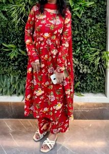 Beautiful Red Floral Kurta Set
