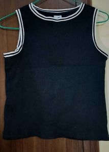 Black Ribbed Tank Top with White Trim