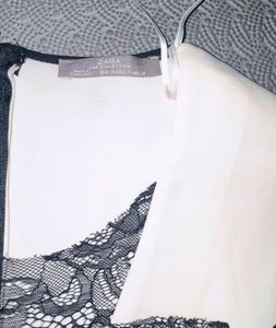 Zara White Peplum Top with Black Lace Overlay