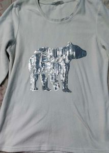 White Long Sleeve T-Shirt with Bear Design