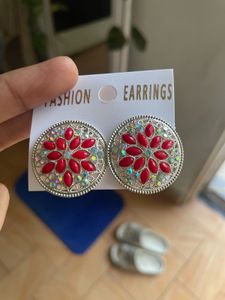 Stunning Red &amp; Silver Stud Earrings