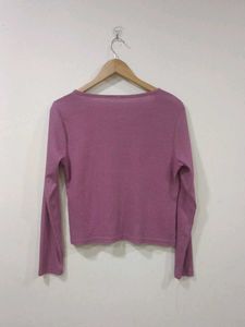 Purple Ribbed Henley Long Sleeve Top