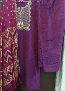 Purple Embroidered Kurti Set