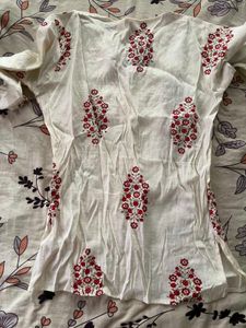 White Kurta with Red Floral Print