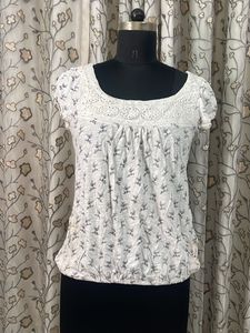 White Printed Puff Sleeve Top