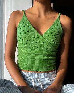 Green Knit Wrap Crop Top