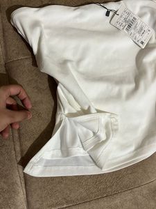 White Strapless Ruched Top