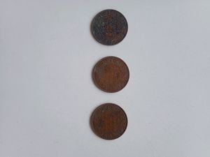 Three Copper Coins Quarter Aana Old Antique