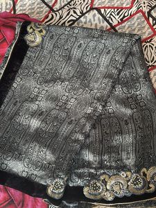 Elegant Black Grey Smooth Saree With velvet border