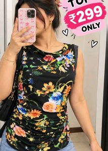 Women's Black Floral Print Sleeveless Top 34"-38"