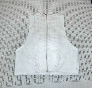 White Textured High Neck Blouse