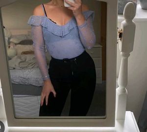 Chic Blue Ruffle Lace Bodysuit