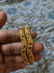 Gold Plated Designer Bangles with Stones