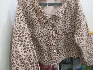 Branded Leopard Print Denim Jacket