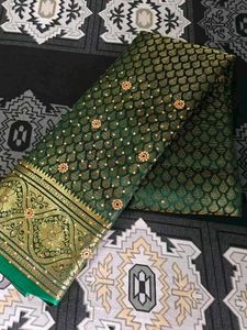 Elegant Green & Gold Saree Fabric