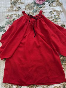 Flowy Off shoulder Red Tunic with Bow Detail