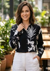 Stylish Black & White Leaf Print Shirt