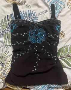 Y2k Beaded Brown Top