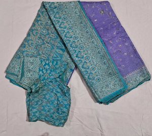 Stunning Embroidered Silk Saree with Blouse (free