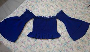 Royal Blue Off-Shoulder Smocked Crop Top 💙