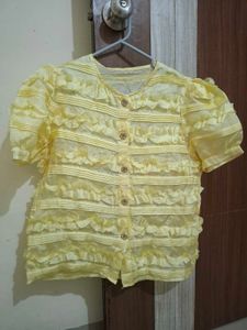 Yellow Ruffled Short Sleeve Top