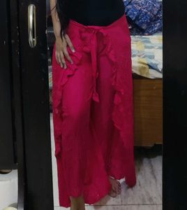 Stylish Pink Palazzo Pants with Ruffles