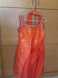 Vibrant Orange Ethnic Dress with 2 duppatas