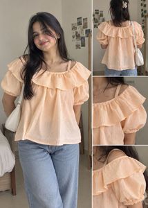 Cute Ruffled Peach Striped Top