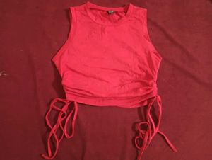 Red Ruched Drawstring Crop Top