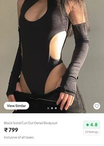 Black Solid Cutout Detail Bodysuit