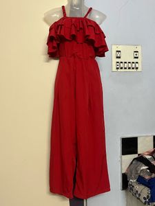 Red Off-Shoulder Ruffle jumpsuit