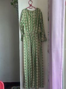 Green Printed Maxi Dress with belt