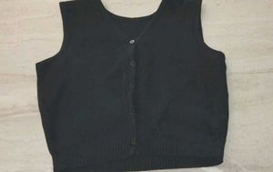 Black V-Neck Button-Up Sweater Vest