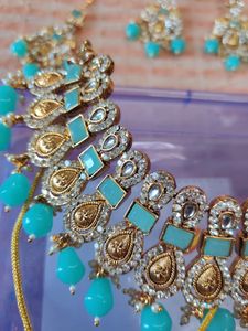 Blue Stone Choker Necklace Set
