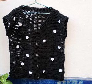 Handmade Crochet Floral Half Sweater Vest