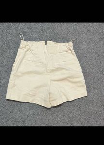 Cream Button-Up High-Waisted Shorts