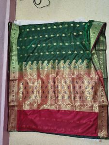 Elegant Emerald Green Silk Saree