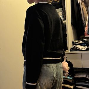 Black V-Neck Striped Sweater