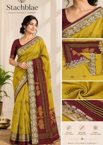 Elegant Yellow Cotton Blend Saree