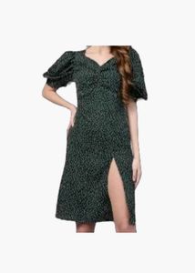 ✨ Dark Green Polka Dot Midi Dress
