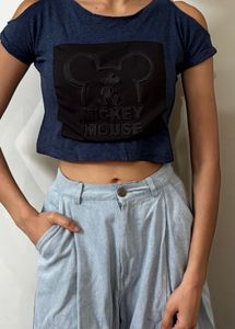 Mickey Mouse Cold Shoulder Crop Top