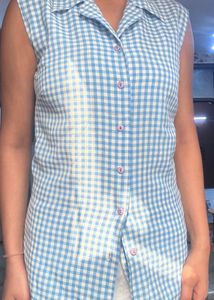 Chekered Shirt With Sky Blue And White Stripes