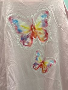 Oversized Cute Pink Butterfly Graphic T-shirt