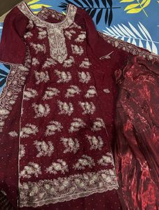 Maroon Embroidered Kurta Set