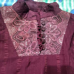Elegant Pleated Wine Colored frock