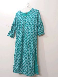 Teal Kurti with White Print