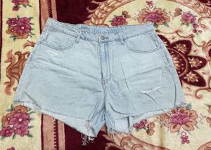 Light Wash Distressed Denim Shorts