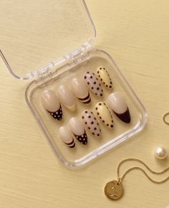 Mocha Polka Dot &amp; French Press-On Nail Set 🤎
