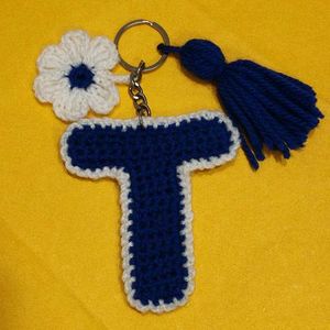 Crocheted Letter T Keychain