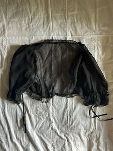 Sheer Black Lace Trim Crop Top